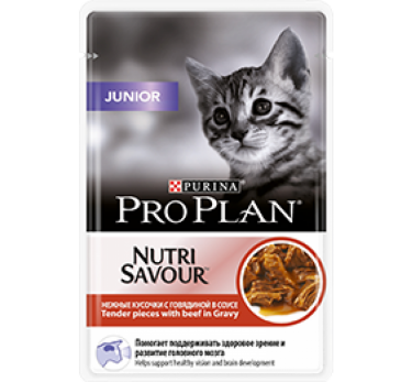 ПРО ПЛАН Влажный корм для котят Purina Pro Plan Junior, говядина, пауч, 85 г